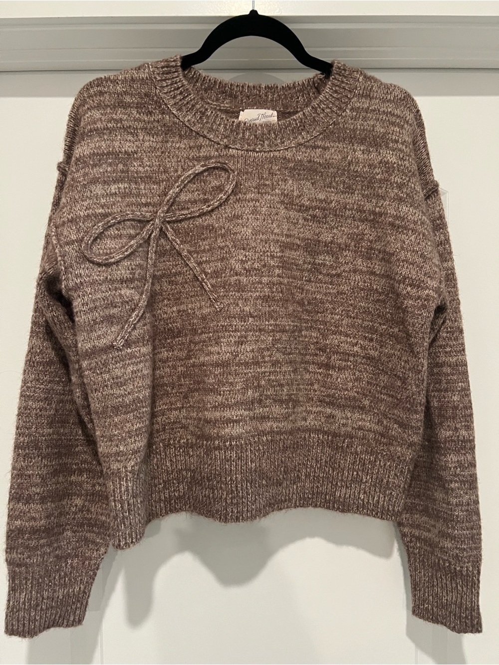 Universal Thread Marled Taupe Crewneck Sweater with Bow Accent
